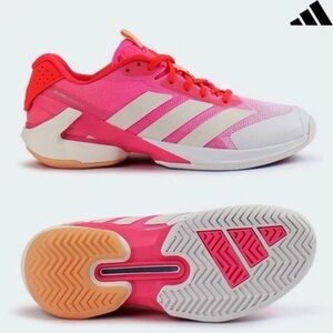 women's 7 Adidas  Adizero ubersonic 5 tennis/pickleball shoe  white/pink